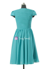 Turquoise Bridesmaids Dress Modest Bridesmaid Dress Party Dress w/cap sleeves (BM5192S)