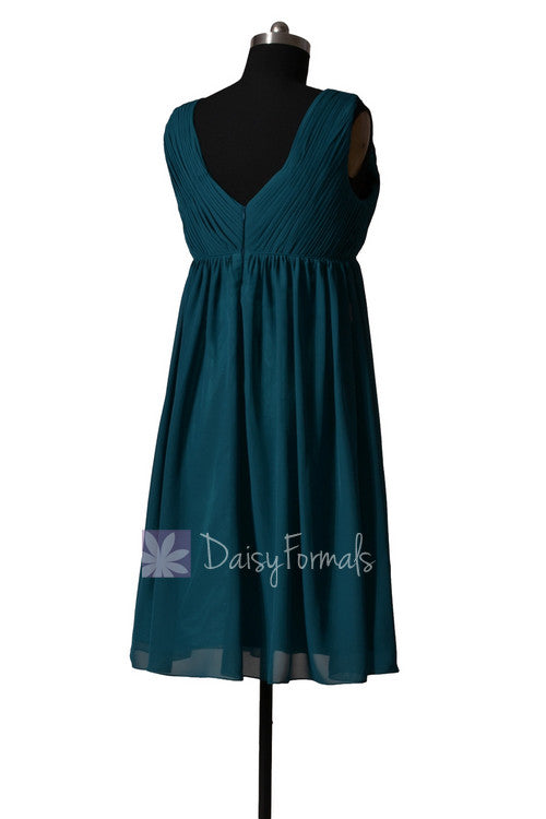 Empire Peacock Teal Chiffon Bridal Party Dress Short V-Neck Dark Teal DaisyFormals-Bridesmaid and Formal Dresses in 59+ Colors Empire Peacock Teal Chiffon Bridal Party Dress Short V-Neck Dark Teal DaisyFormals-Bridesmaid and Formal Dresses in 59+ Colors