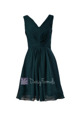 Delicate knee length rich peacock cheap chiffon bridesmaid dress w/v-neck(bm5194s)