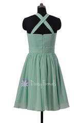 Fashion knee length mint chiffon bridesmaid dress pleated mint cheap formal dresses(bm5195alb)