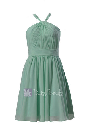 Fashion Knee Length Mint Chiffon Bridesmaid Dress Pleated Mint Formal Dress(BM5195ALB)