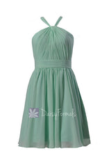 Fashion knee length mint chiffon bridesmaid dress pleated mint cheap formal dress(bm5195alb)