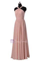 Long chiffon bridesmaid dress linen bridal party dresses w/straps(bm5195l)