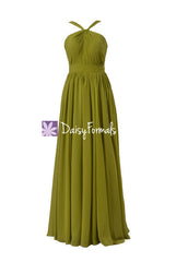 Bright olive chiffon formal evening gown bridesmaid dress long party gown (bm5195l)