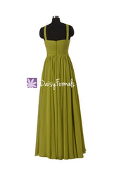 Bright olive chiffon formal evening gown bridesmaid dress long party gowns (bm5195l)