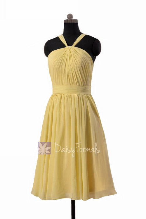 Appealing knee length chiffon bridesmaid dress light yellow party dress(bm5195s)