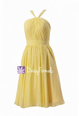 Appealing knee length chiffon bridesmaid dress light yellow party dresses(bm5195s)