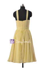 Appealing Knee Length Chiffon Bridesmaid Dress Light Yellow Party Dress(BM5195S)