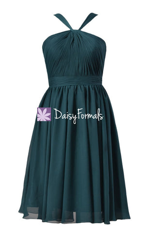 Stunning Rich Peacock Chiffon Dress Short Teal Party Dress (BM5195S)