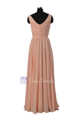 Qualty Nude Color Bridesmaid Dress Floor Length Chiffon Dress W/V-Neck(BM5196L)