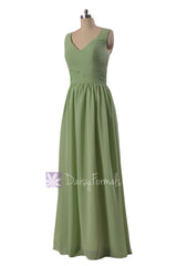 Graceful v-neck chiffon bridesmaid dress long green bridal party dress(bm5196l)