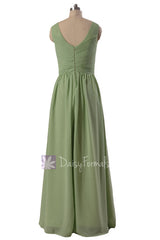 Graceful v-neck chiffon bridesmaid dress long green bridal party dresses(bm5196l)