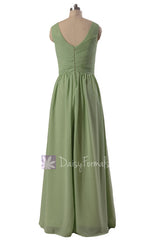 Graceful v-neck chiffon bridesmaid dress long green bridal party dresses(bm5196l)
