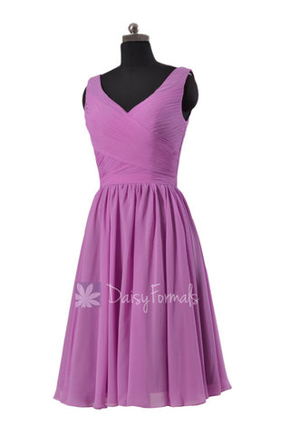 Appealing Short Deep V-Neckline Chiffon Bridesmaid Dress Wisteria Party Dress(BM5196S)