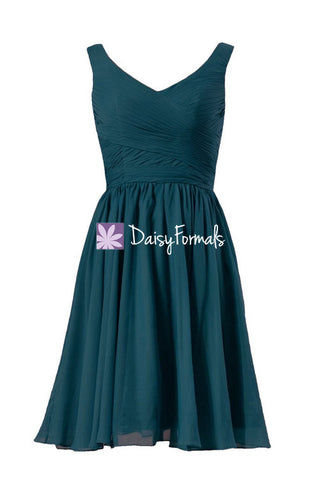 Rich Peacock Bridesmaid Dress Deep Teal Party Dress w/Straps Cocktail Dress (BM5196S)