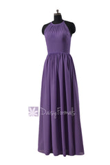 Appealing pale purple chiffon long  bridesmaid dress formal dresses w/illusion neckline(bm5197l)