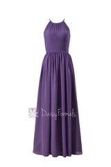 Appealing pale purple chiffon long  bridesmaid dress formal dress w/illusion neckline(bm5197l)
