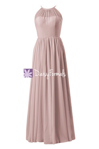 Vintage Chiffon Party Dress Long Bridesmaid Dress Illusion Formal Dress (BM5197L)