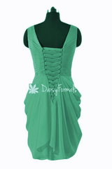 Floral Pleats Chiffon Party Dress Light Coral V Neckline Dress Bridesmaids Dress (BM5196A)
