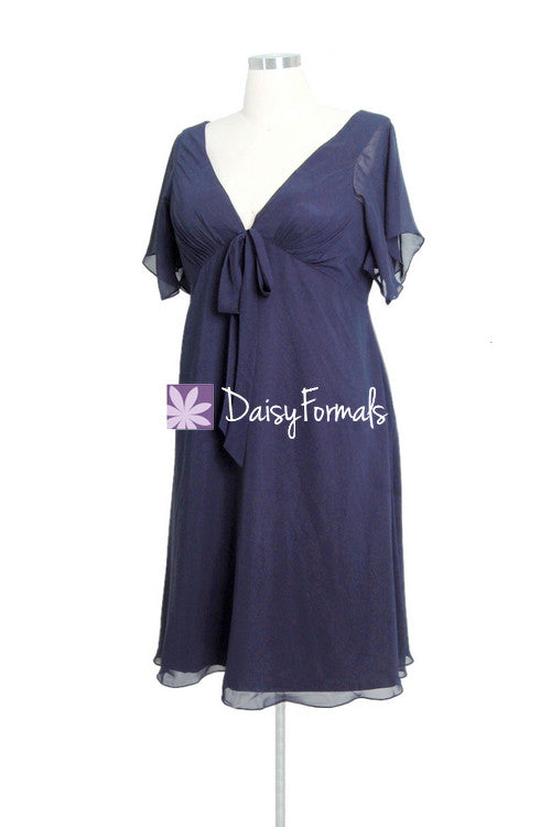 Custom Plus Size Tea Length Bridesmaid Dress V-Neck Navy Chiffon Dress DaisyFormals-Bridesmaid and Formal Dresses in 59+ Colors Custom Plus Size Tea Length Bridesmaid Dress V-Neck Navy Chiffon Dress DaisyFormals-Bridesmaid and Formal Dresses in 59+ Colors