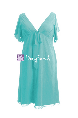 Light Medium Robin Egg blue Retro Style Party Dress W/Flutter Sleeves (BM526T)