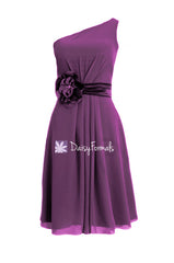 Sweet knee length affordable bridesmaids dress vintage dark plum chiffon party dress (bm5277)