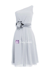 Custom silver chiffon evening dress short beach bridesmaids dress garden party dress (bm5277)