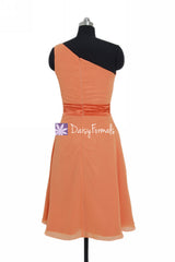 Orange Chiffon One Shoulder Bridesmaids Dress Vintage Cocktail Party Dress (BM5277)