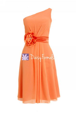 Orange Chiffon One Shoulder Bridesmaids Dress Vintage Cocktail Party Dress (BM5277)