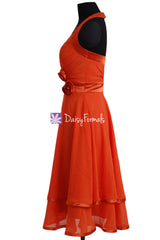 Deep Coral Halter Neckline Party Dress Sun Burnt Coral Bridesmaids Dress (BM5281)