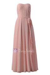 Strapless chiffon beach wedding party dress floor length pink bridesmaid dresses(bm550)