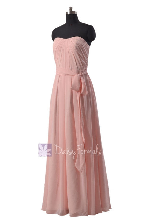 Strapless chiffon beach wedding party dress floor length pink bridesmaid dress(bm550)