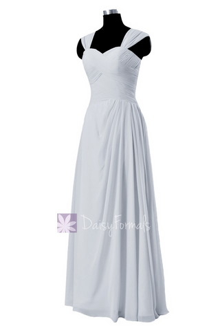 Silver Bridesmaid Dress Long Silver Grey Formal Dress Evening Dress (BM732)