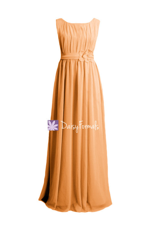 Modest mute orange chiffon party dress full length chiffon dress bridesmaids dress (bm628)