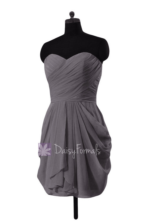 Slate gray chiffon mini skirt bridesmaid dress bridal party dress(bm643n)