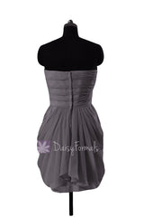Slate gray chiffon mini skirt bridesmaid dress bridal party dresses(bm643n)