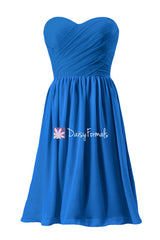 Elegant strapless chiffon dress royal blue chiffon dress short beach wedding party dress (bm645)