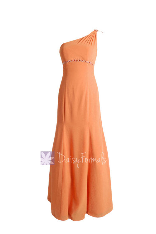 Long mute orange chiffon bridesmaid dress trumpet one shoulder prom dress(bm6515)