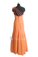 Long Mute Orange Chiffon Bridesmaid Dress Trumpet One Shoulder Prom Dress(BM6515)