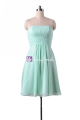Mint amazing a-line cheap bridesmaid dress short strapless chiffon prom dress (bm718)
