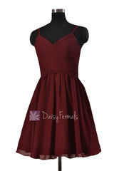 In stock,ready to ship - mini length red chiffon bridesmaid dresses cheap w/spaghetti straps (bm8515n)- (falu red)