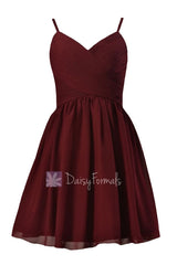 In stock,ready to ship - mini length red chiffon bridesmaid dress cheap w/spaghetti straps (bm8515n)- (falu red)