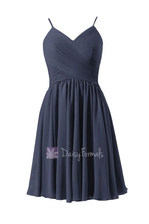 A-line navy blue bridesmaid dress short bridesmaid dress chiffon party dress homecoming dress (bm8515)