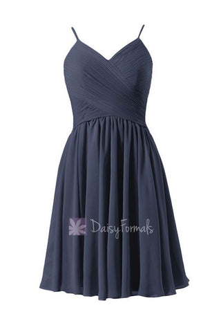 A-line Navy Bridesmaid Dress Short Bridesmaid Dress Chiffon Party Dress Homecoming Dress (BM8515)