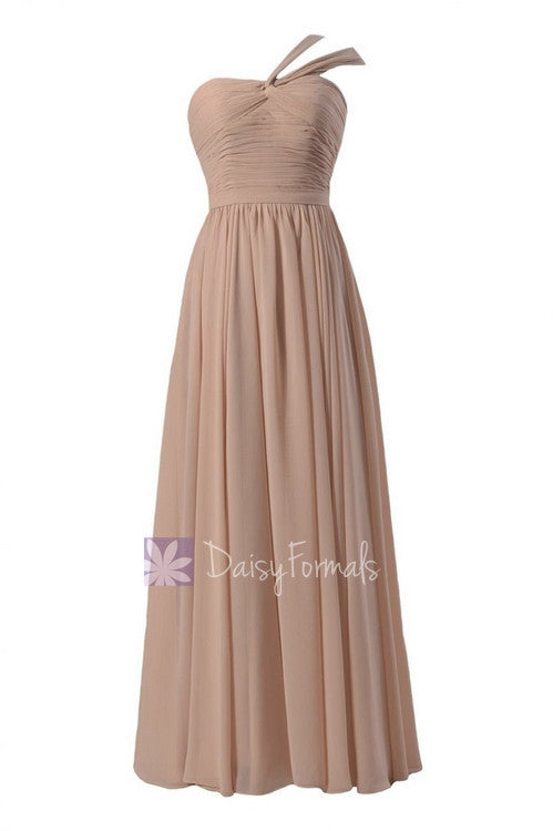 Peach floor length inexpensive chiffon bridesmaid dress ice apricot formal dress w/ straps(bm731l)