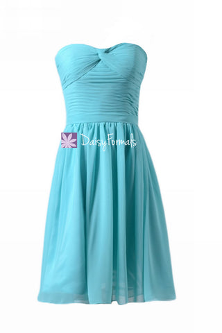 Aqua Blue Strapless Chiffon Party Dress Cocktail Green Blue Beach Wedding Dress (BM731ATS)