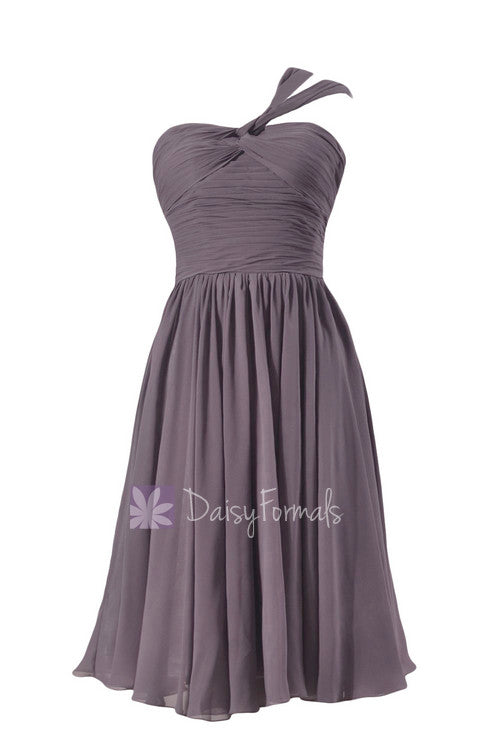 Short slate gray one-shoulder sweetheart chiffon wedding party dress(bm731s)