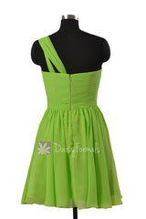 Yellow Green Chiffon Mini Skirt Bridesmaid Dress Bridal Party Dress(BM731N)