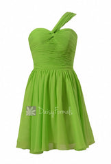 Yellow green chiffon mini skirt bridesmaid dress bridal party dress(bm731n)