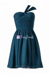 Beautiful mini bridesmaids dress rich teal cocktail chiffon party dress (bm731n)
